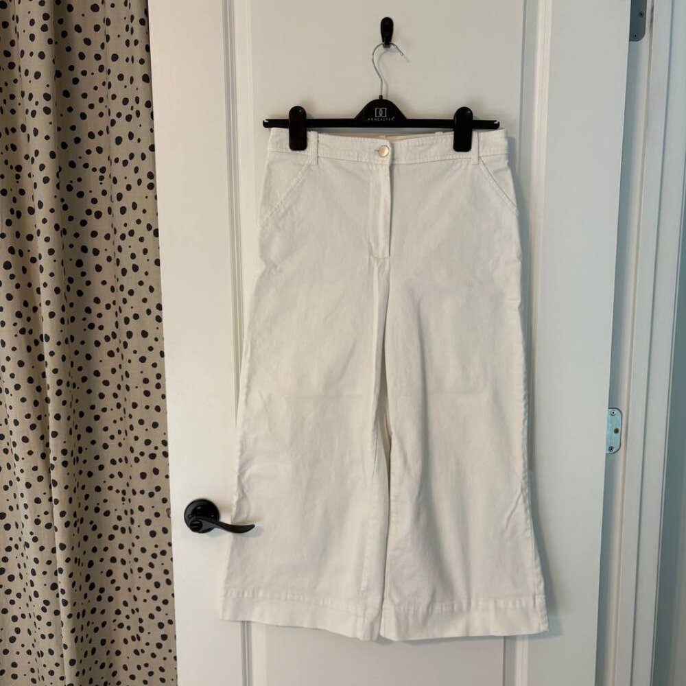 Max Studio Wide Leg High Waist White Denim Cropped Pants Size 10